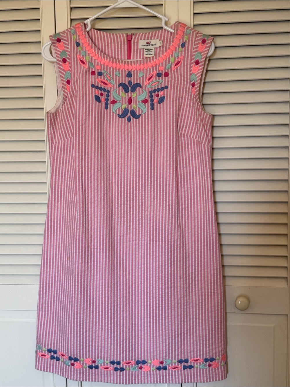 Vineyard Vines Pink and White Striped Embroidered Sleeveless Dress